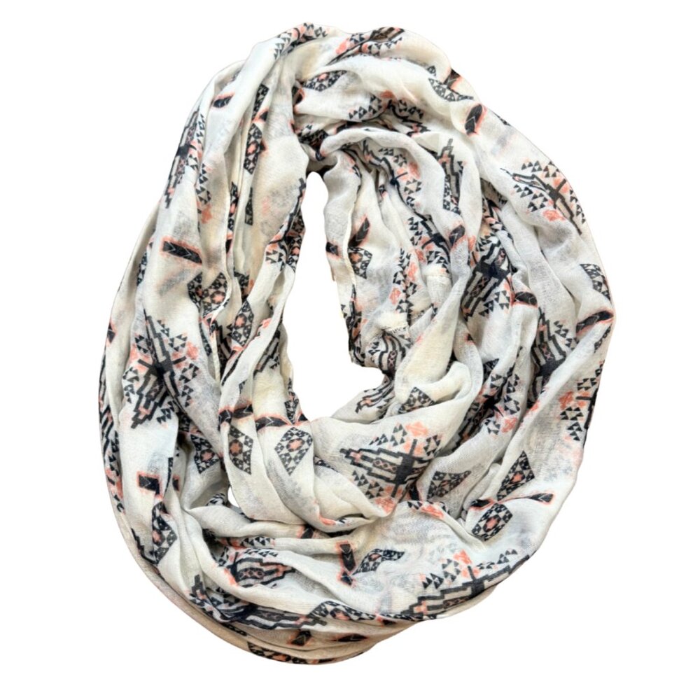 One Size Women's White Infinity Scarf – Aztec Print